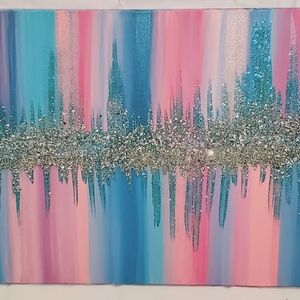 Abstract Blue and Pink Glitter Canvas